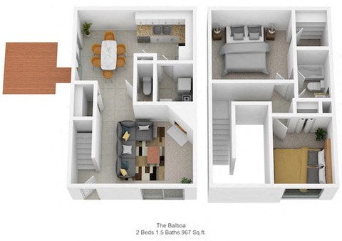 2 bedroom 1.5 bathroom floor plan at Harpers Point Apartments, Cincinnati